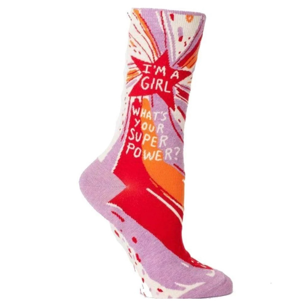 NWT "I'm a Girl. Whats Your Superpower?" Women's Crew Socks - Picture 2 of 6